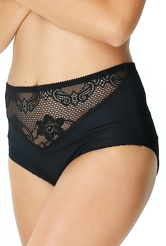 Figi damskie Liza wysoki stan z koronką kol. czarny - Mewa