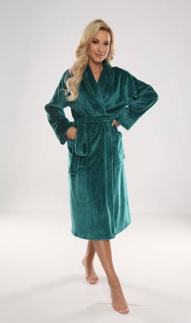 Ciepły długi wiązany szlafrok Abigail De Lafense 628 ZIELONY