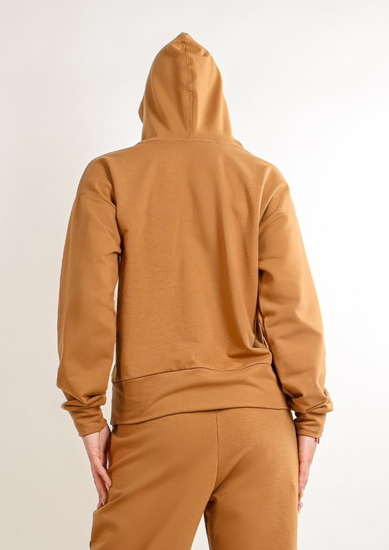Modna bluza z kapturem DK-K-B8 - brąz bawełna - Dkaren