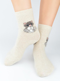 Ciepłe skarpety z prawdziwą wełną kot 3D- SW017 mix - Noviti