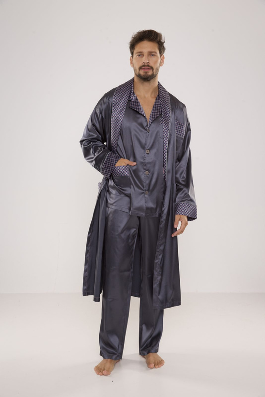 Elegancka satynowa piżama męska De Lafense 939 szara
