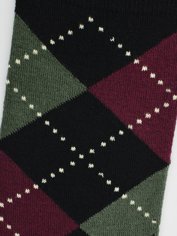 Męskie skarpetki bawełniane czarne zielona krata - Noviti SB101-M-02