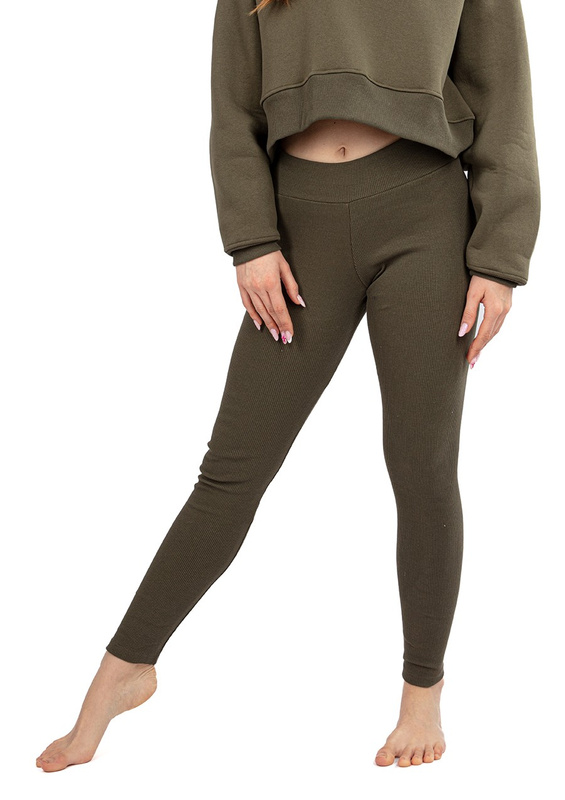 Legginsy DK-K-B13 - khaki bawełna prążki - Dkaren