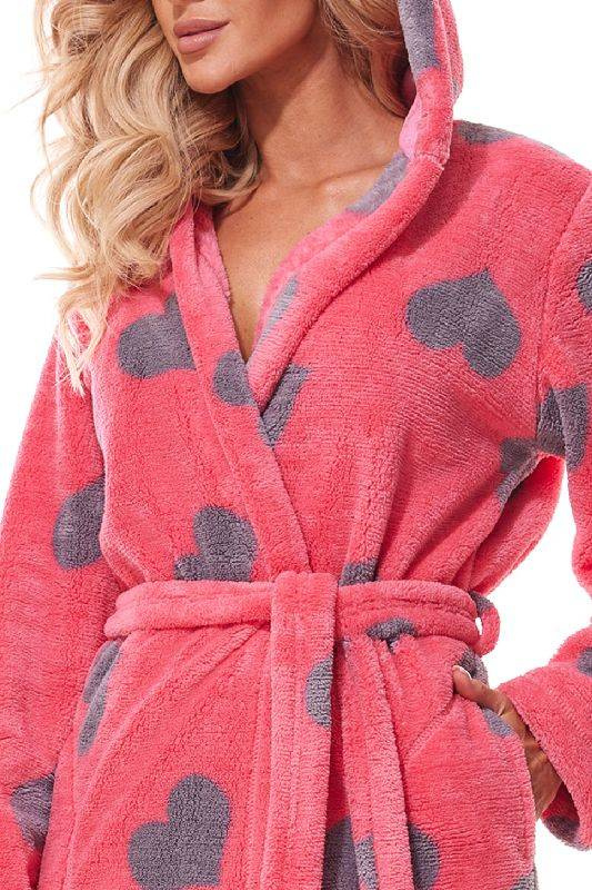 Wzorzysty szlafrok z kapturem L&L 2310 Futura w kolorze amarantowym