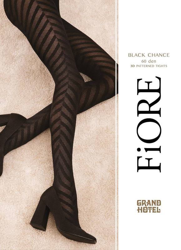 Rajstopy grube w fantazyjne ukośne paski Fiore BLACK CHANCE 60 den