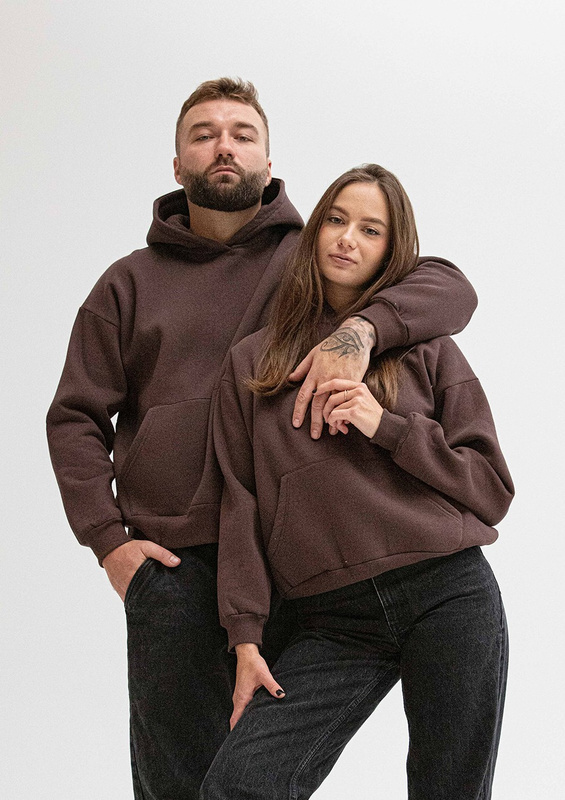 Sportowa bluza męska z kapturem DK-K-B14 męska - czekolada bawełna gruba - Dkaren