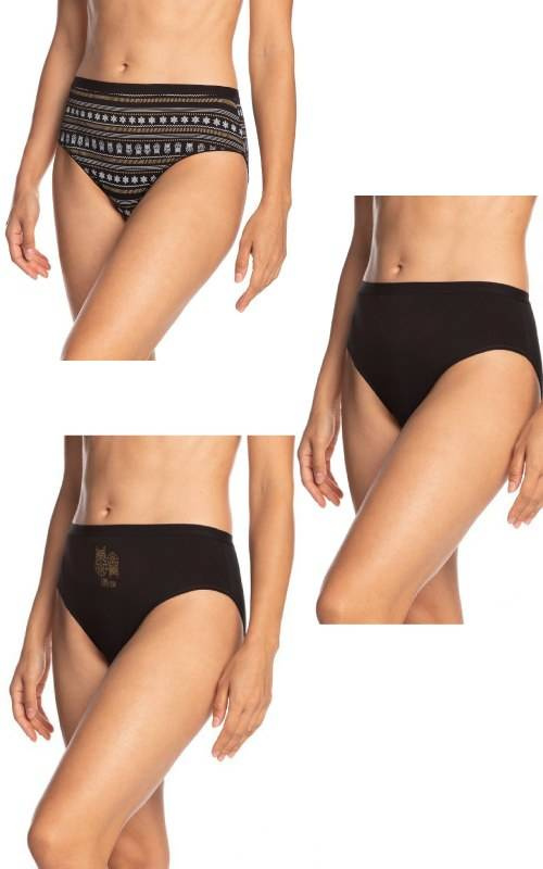 Bawełniane figi damskie Lama 3-pak Bikini - ciemne kolory
