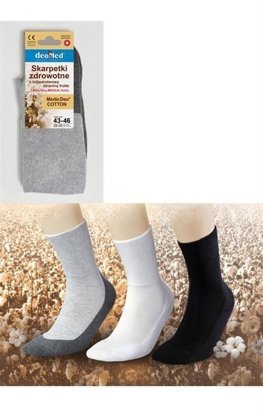 Medyczne, bezuciskowe skarpety MedicDeo Cotton / frotte grafitowe