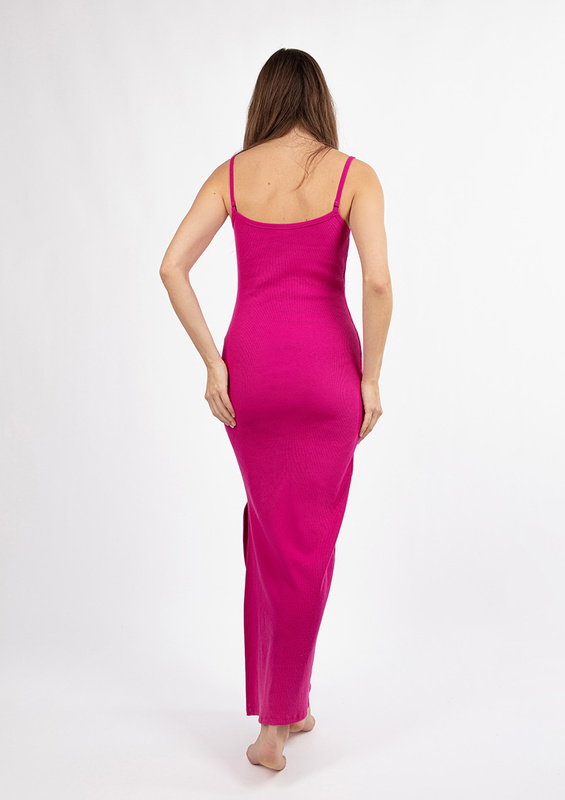 Dopasowana sukienka DK-K-P7 - fuksja bawełna prążki - Dkaren