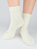 Słodkie skarpety damskie ZYGZAK, ala sweterek z prawdziwą wełną SB136 ecru- Noviti