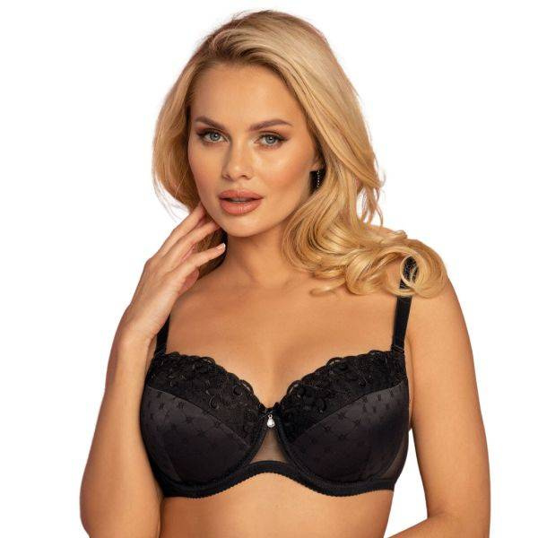 Czarny usztywniany biustonosz VENA VB-442 z satynowym wykończeniem