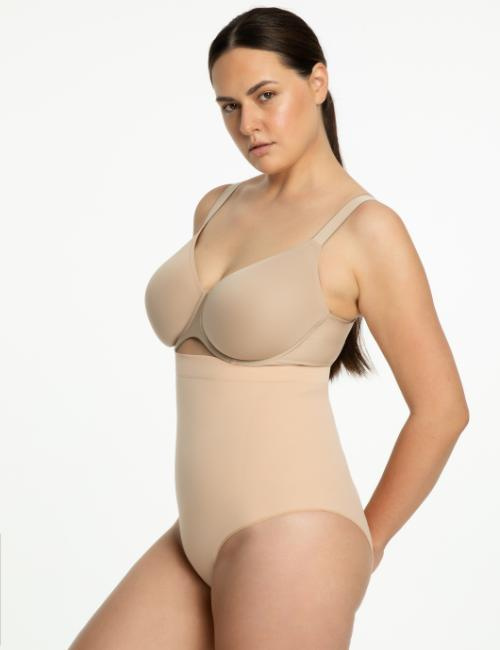 SEAMLESS HIGH-WAIST PANTY 441 -figi wyszczuplające wysoka talia BEZSZWOWE beż