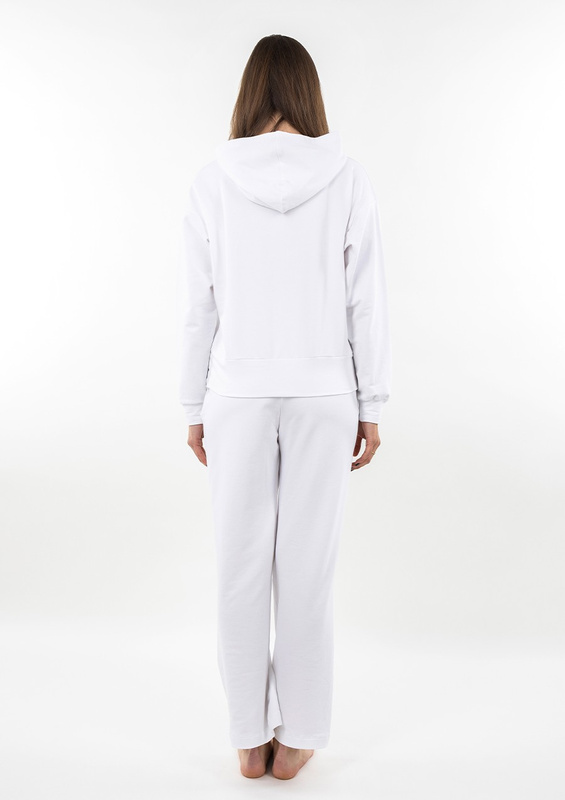 Komplet sportowy bluza z kapturem i "kangurką" oraz szerokie spodnie Dk-k-b8 - bordo bawełna - Dkaren