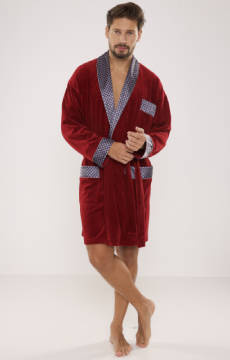 Welurowy, elegancki szlafrok męski De Lafense - 772  z satynowym wykończeniem
