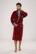 Welurowy długi szlafrok męski De Lafense z satynowym obłożeniem - 773 bordowy