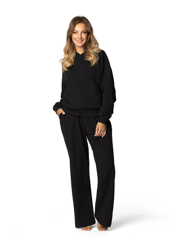 Komplet sportowy bluza z kapturem i "kangurką" oraz szerokie spodnie Dk-k-b8 - bordo bawełna - Dkaren