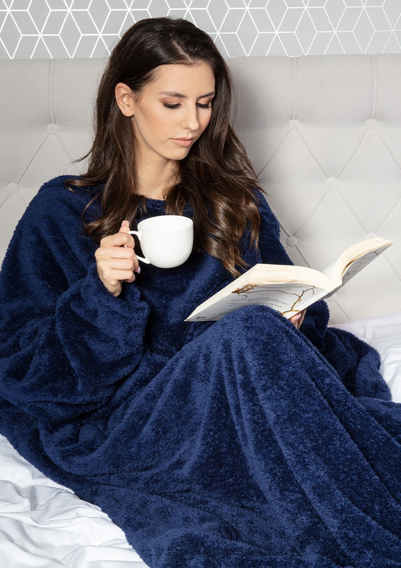 Koc z rękawami - puch granat - Dkaren