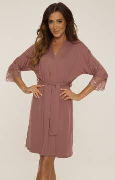 Elegancki krótki szlafrok  De Lafense Fanny 342 S-2XL w kolorze pudrowej mokki