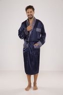 Granatowy satynowy szlafrok męski De Lafense - 940