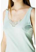 Miętowa halka Mewa 4127 z jedwabiu Vistex z ozdobnym dekoltem