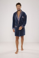 Welurowy, elegancki szlafrok męski De Lafense - 772 z satynowym wykończeniem
