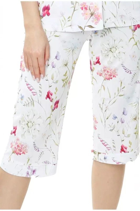 Jedwabne wzorzyste spodnie 3/4 Mewa Flores 6535