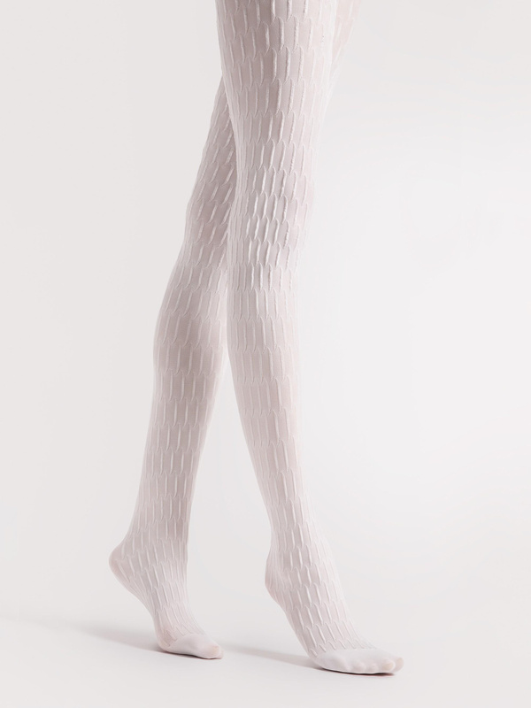 Rajstopy z dużym geometrycznym wzorem Fiore STEREO 40DEN white