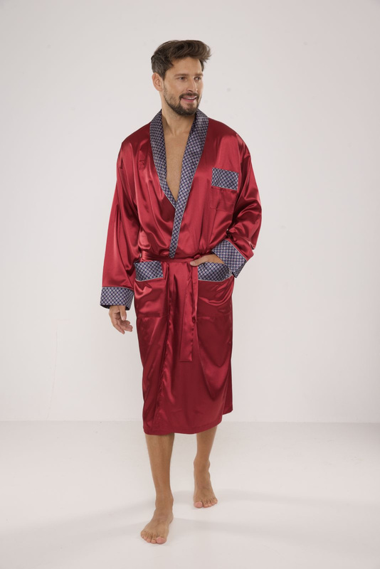 Bordowy satynowy szlafrok męski De Lafense 940