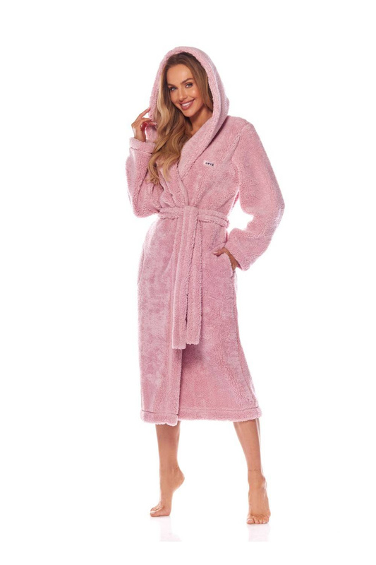 Długi ciepły różowy szlafrok z kapturem L&L 2205 BRANDI baletowy