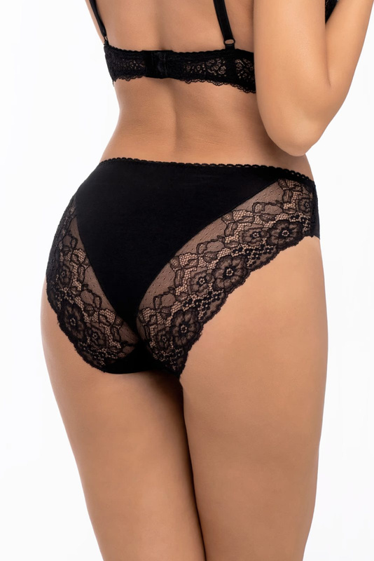 Bawełniane figi z ozdobną koronką z przodu i z tyłu Babell 173 czarne