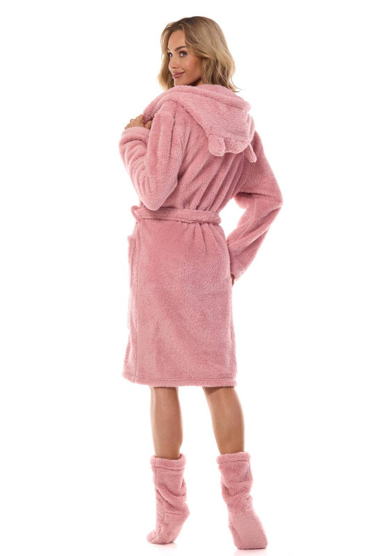 Zabawny szlafrok z kapturem z uszkami L&L 2407 FUNNY puder róż