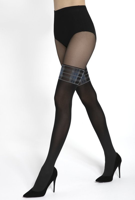 Rajstopy Gatta Girl-Up 37 imitujące wzór pończochy z ozdobnym motywem w kratkę