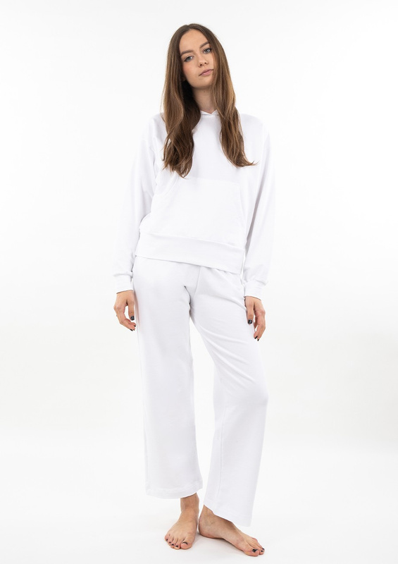 Komplet sportowy bluza z kapturem i "kangurką" oraz szerokie spodnie Dk-k-b8 - bordo bawełna - Dkaren