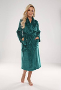 Ciepły długi wiązany szlafrok Abigail De Lafense 628 ZIELONY