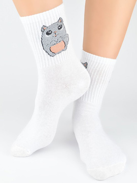 Skarpety damskie bawełniane sowa białe  SB151 - Noviti