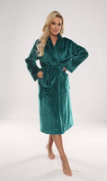 Ciepły długi wiązany szlafrok Abigail De Lafense 628 ZIELONY