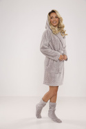 Szlafrok w urocze kropki De Lafense 546  (krótki z kapturem) SZARY