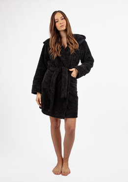 Puchaty szlafrok/ podomka DIANA- czarny Dkaren