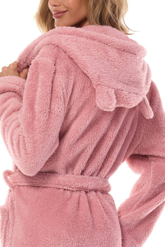 Zabawny szlafrok z kapturem z uszkami L&L 2407 FUNNY puder róż