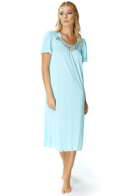 Długa koszula nocna Mewa 4112 z jedwabiu Vistex turkusowy