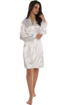 Krótki satynowy szlafrok damski De Lafense Classic 797 BIAŁY