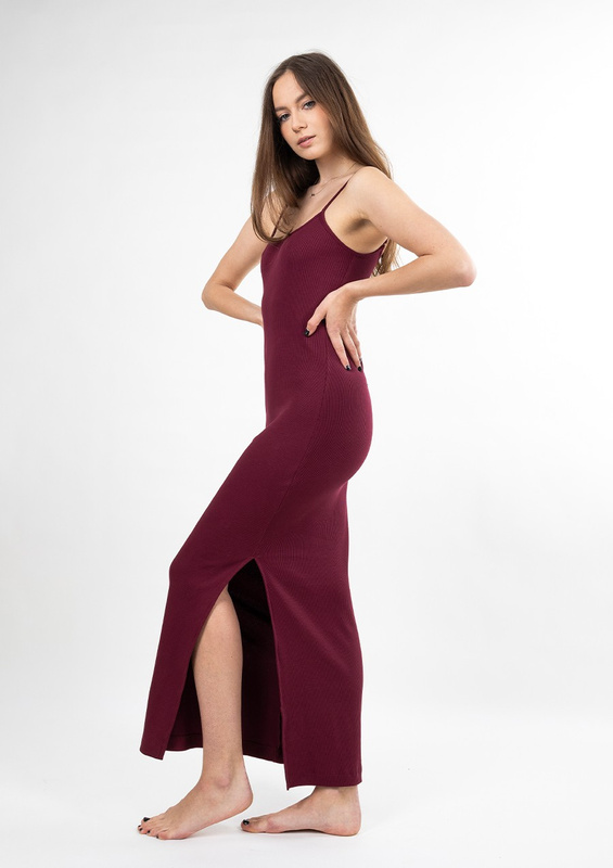 Dopasowana sukienka DK-K-P7 - bordo bawełna prążki - Dkaren