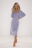 Długi welurowy szlafrok damski z kapturem De Lafense 664 Lydie