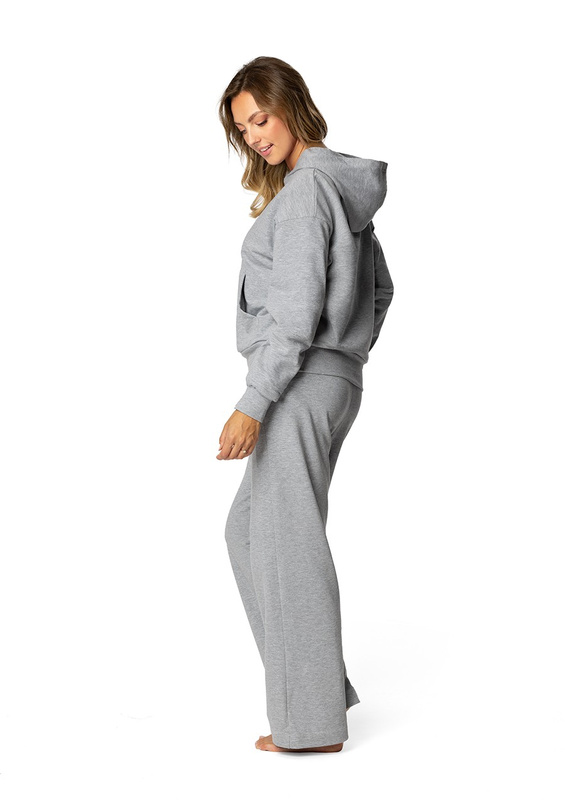 Komplet sportowy bluza z kapturem i "kangurką" oraz szerokie spodnie Dk-k-b8 - bordo bawełna - Dkaren