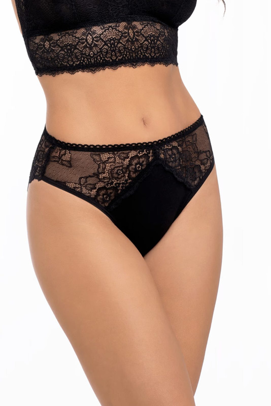 Bawełniane figi z ozdobną koronką z przodu i z tyłu Babell 173 czarne