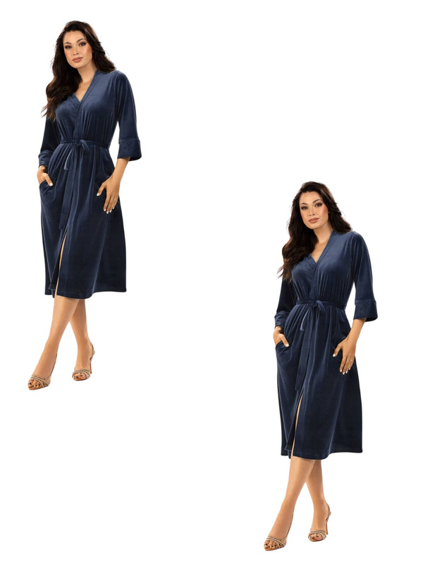 Elegancki welurowy szlafrok damski Hamana Lena w kolorze butelkowej zieleni