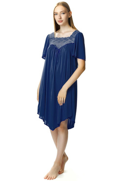 Damska koszula nocna Józefina symetryczne wycięcie 0388 granatowy - Mewa