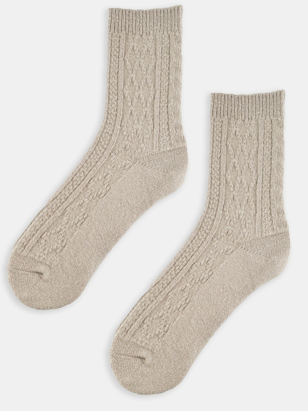 Słodkie skarpety damskie romby, ala sweterek z prawdziwą wełną SB135 beż - Noviti