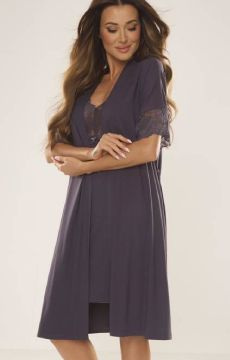 Wiskozowy szary szlafrok z krótkim rękawem De Lafense 643 Noela