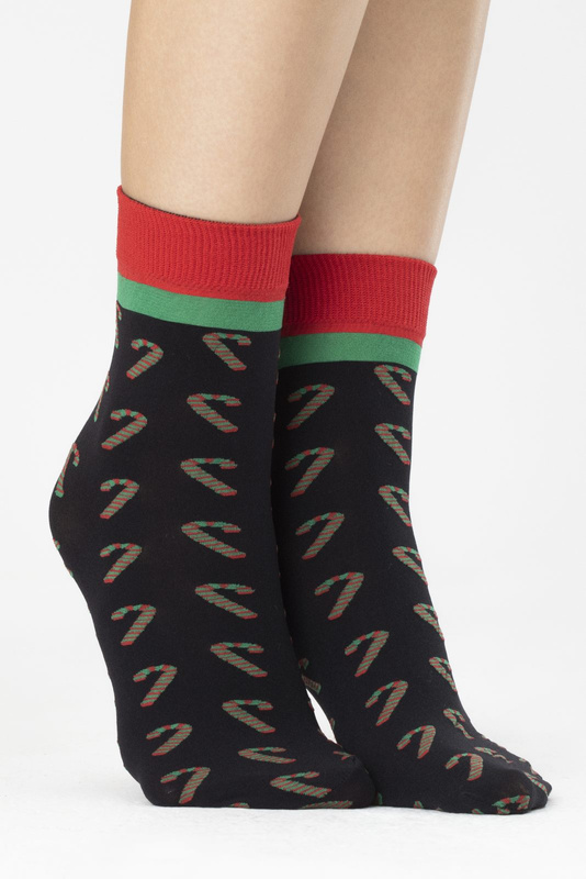 Skarpetki rajstopowe z motywem świątecznym Fiore CANDY CANE